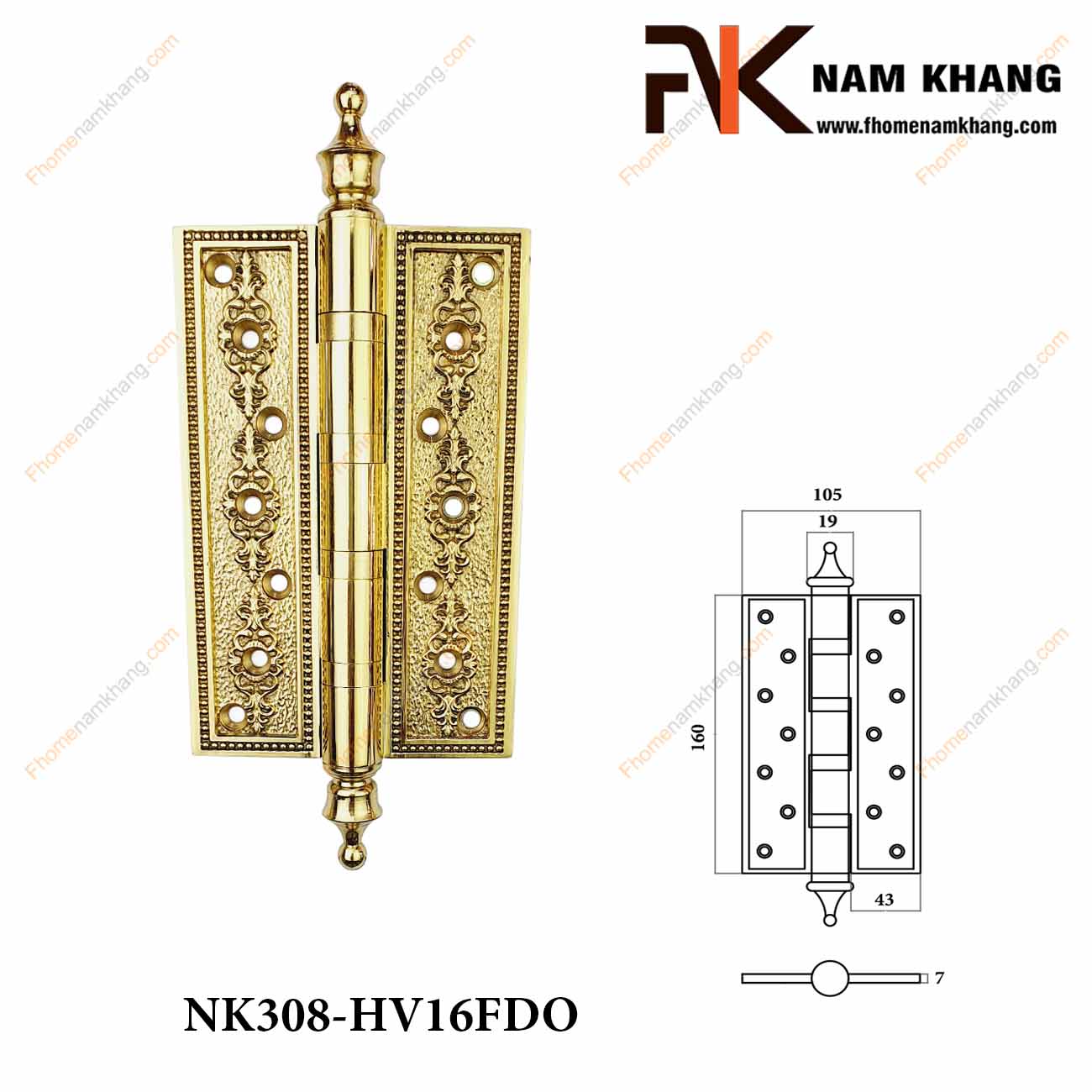 Bản lề lá hoa văn NK308-HV16FDO (Màu Đồng Vàng)