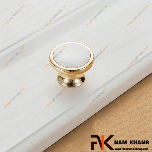 Núm cửa tủ sứ trắng viền vàng NK021-TV